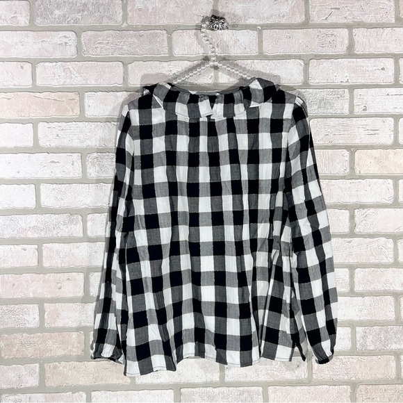 J. Crew White and Black Buffalo Plaid Button Down Blouse Size M - Picture 6 of 11